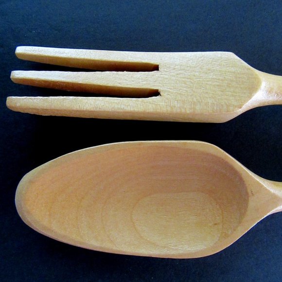 Ceramic & wood yellow floral fork and spoon salad serving pieces - Japan - Picture 5 of 12